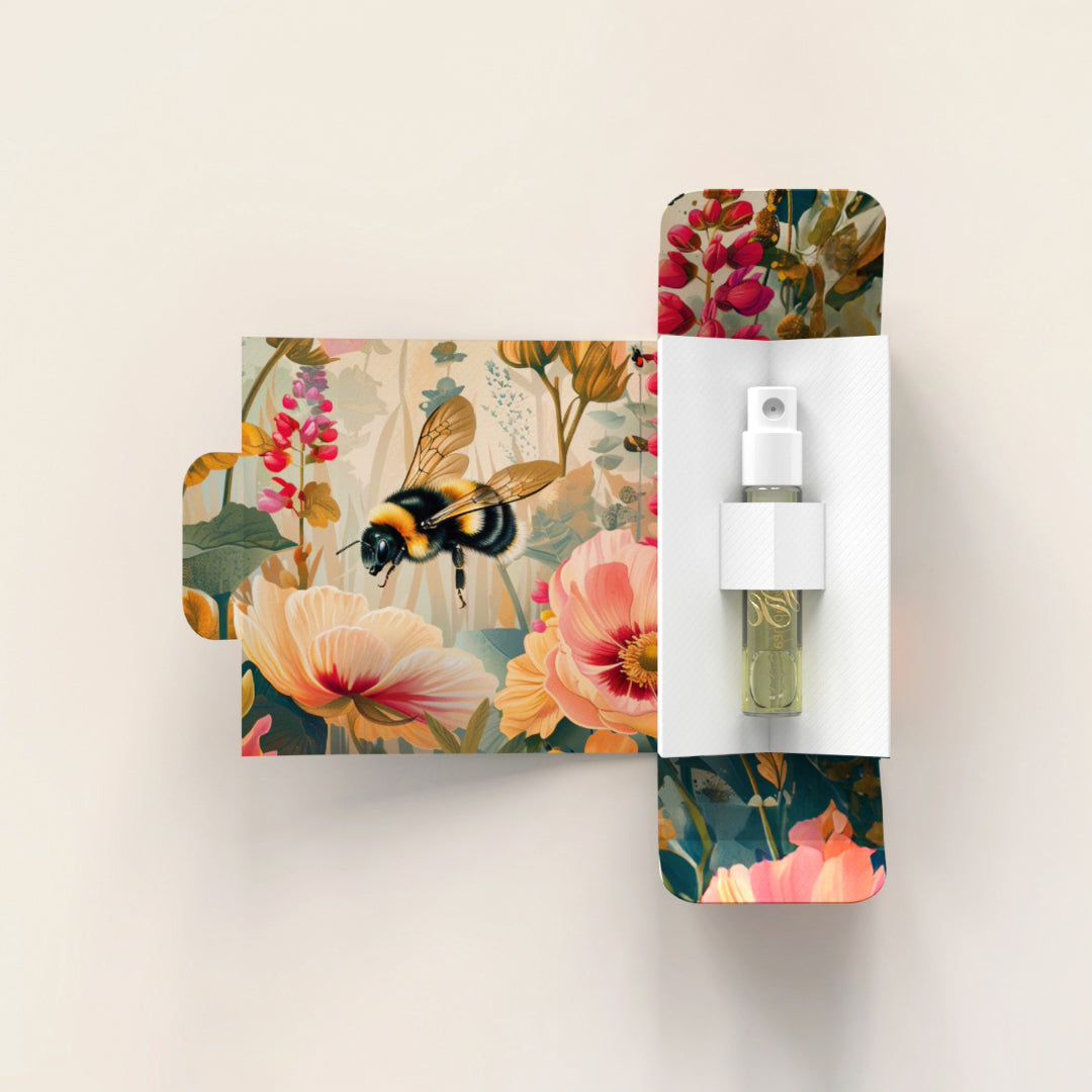 Opened twentysecondofmay floral gourmand perfume sample vial – niche fragrance tester of Bee's Home showcasing special luxury design