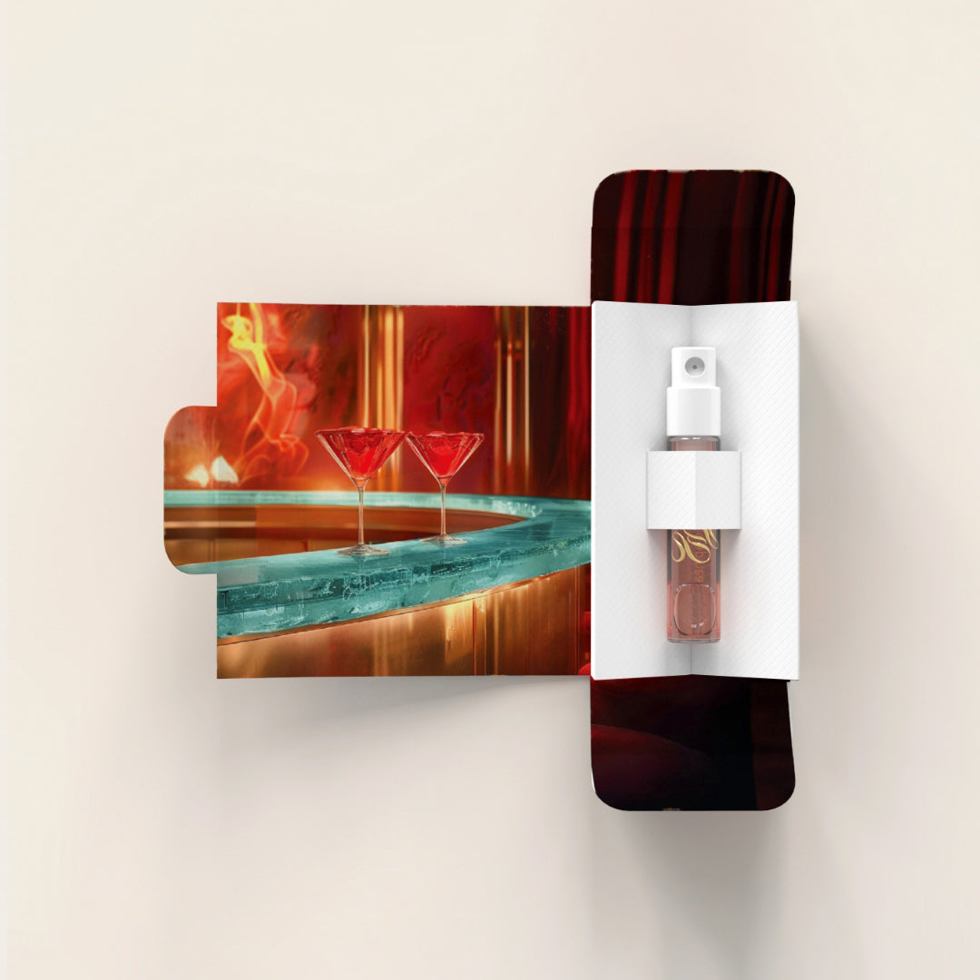 Opened twentysecondofmay woody perfume sample vial – niche fragrance tester of Frosted Flame showcasing special luxury design